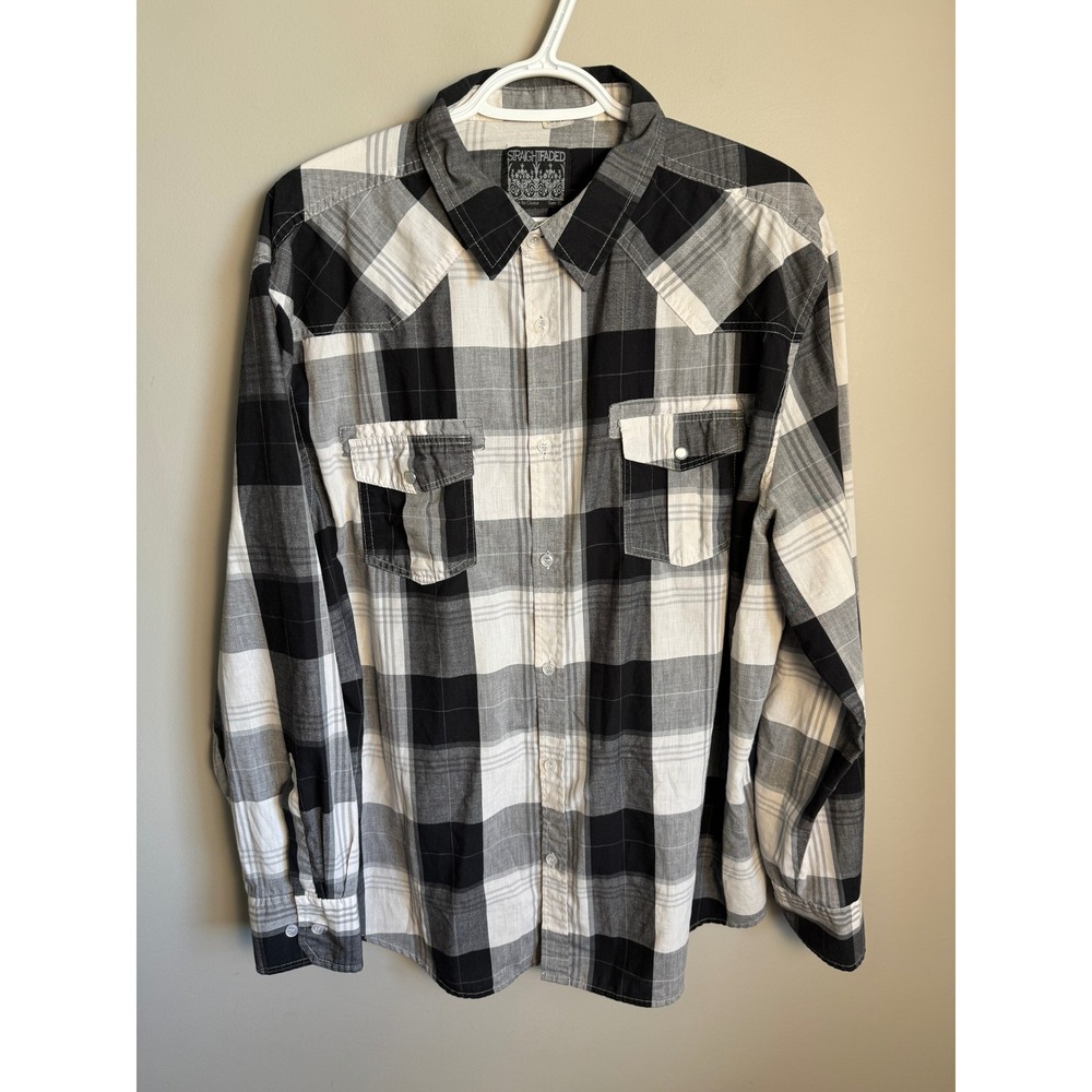 Straightfaded Mens Black Plaid Western Button Up XL Casual Rugged Workwear